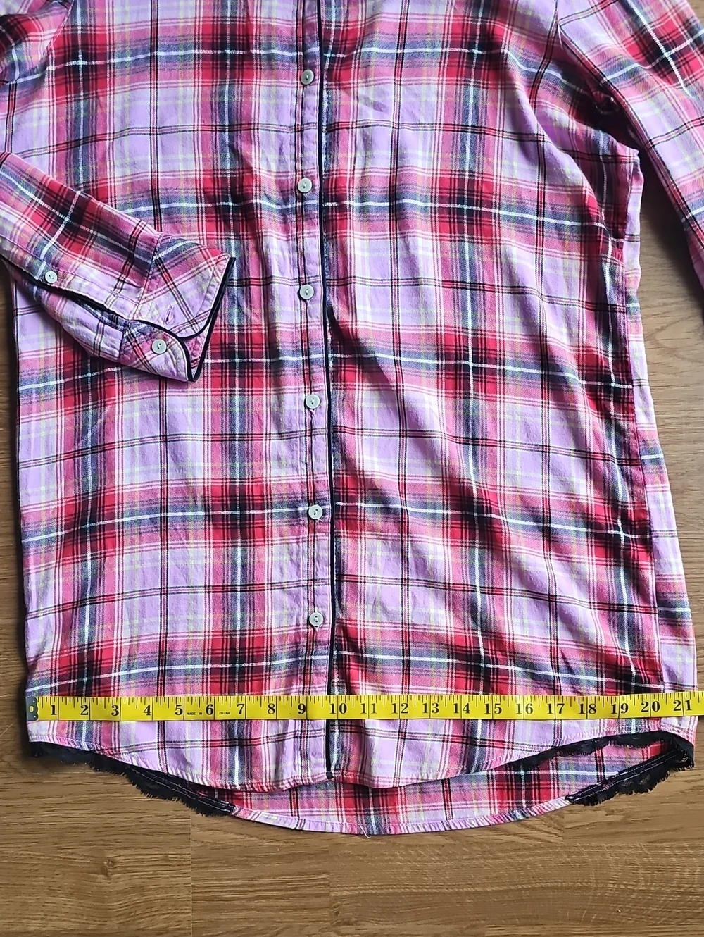 Victoria's Secret Long Slv Button Front Pink Red Plaid Flannel Sleep Dress Med